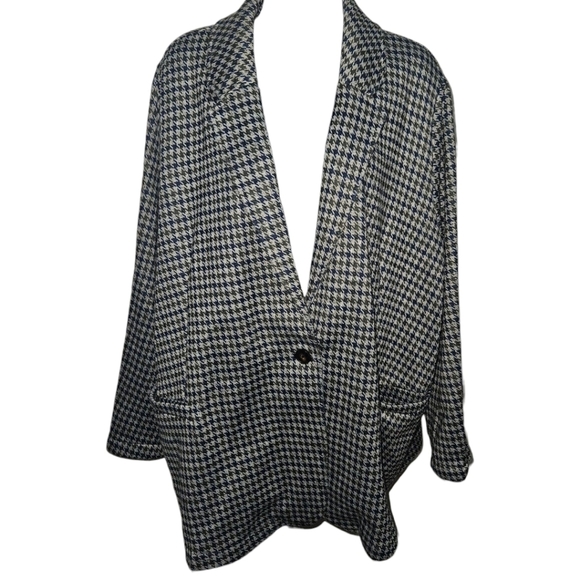 NWT Land's End Houndstooth Single Button Long Sleeve Sweater Blazer - Picture 1 of 7